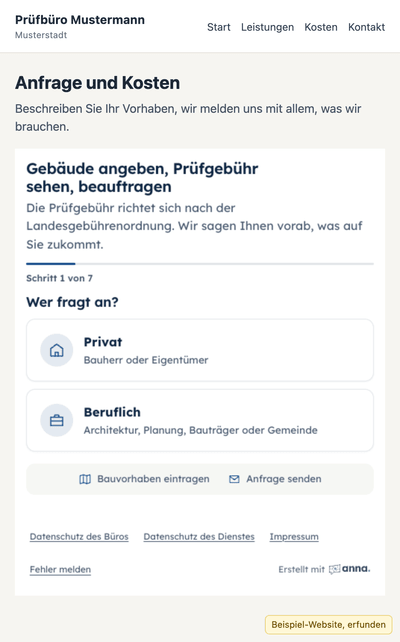 Das Formular eingebettet in eine Beispiel-Website